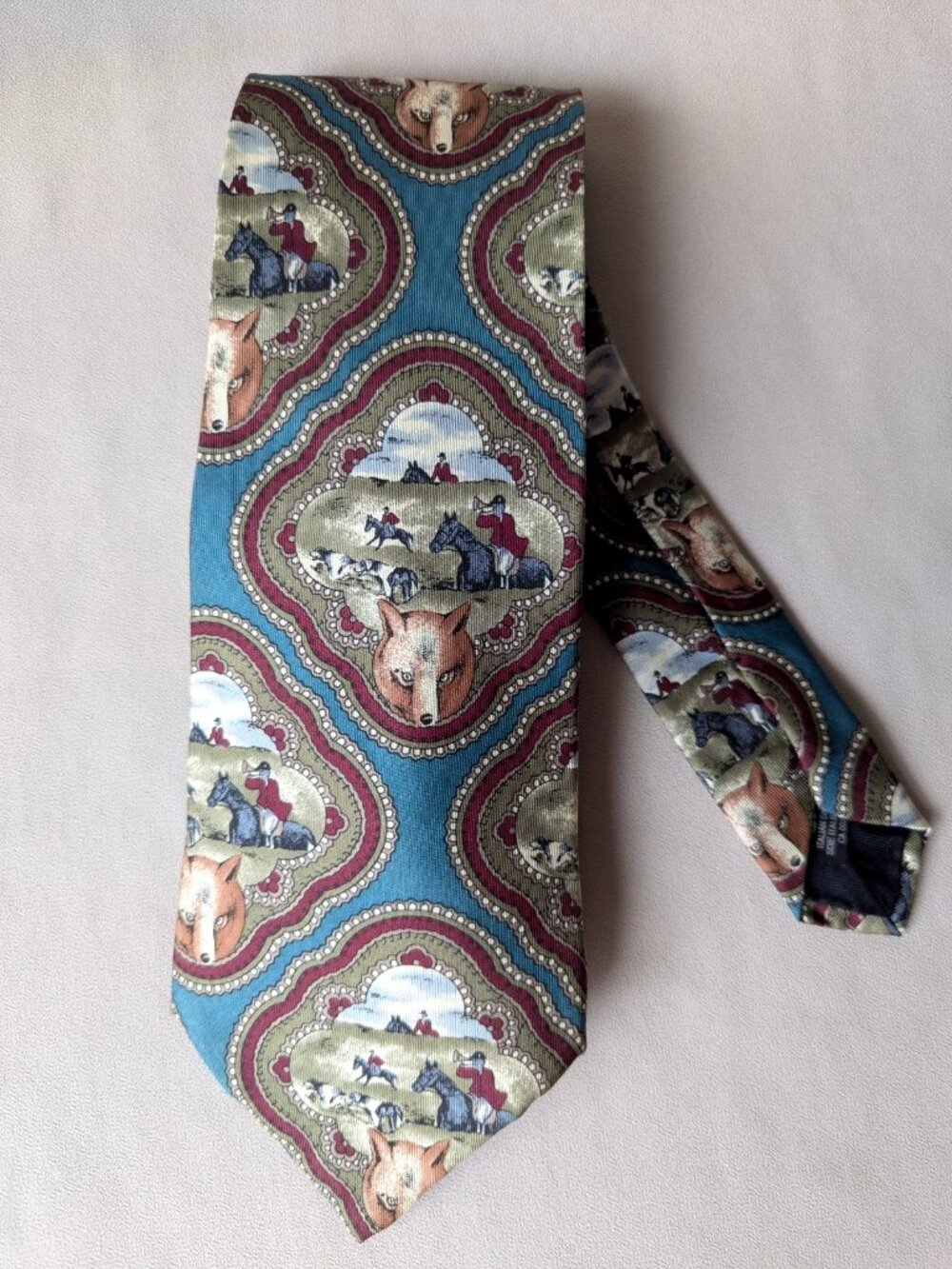Vintage PHILIPPE JACOBE 100% Silk Tie Equestrian Fox Hunting Rare